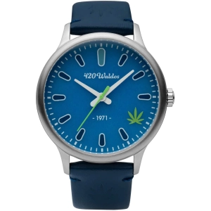420Waldos Men's Watch - Bud Quartz Steel Case Dark Blue Genuine Leather Strap | W1005