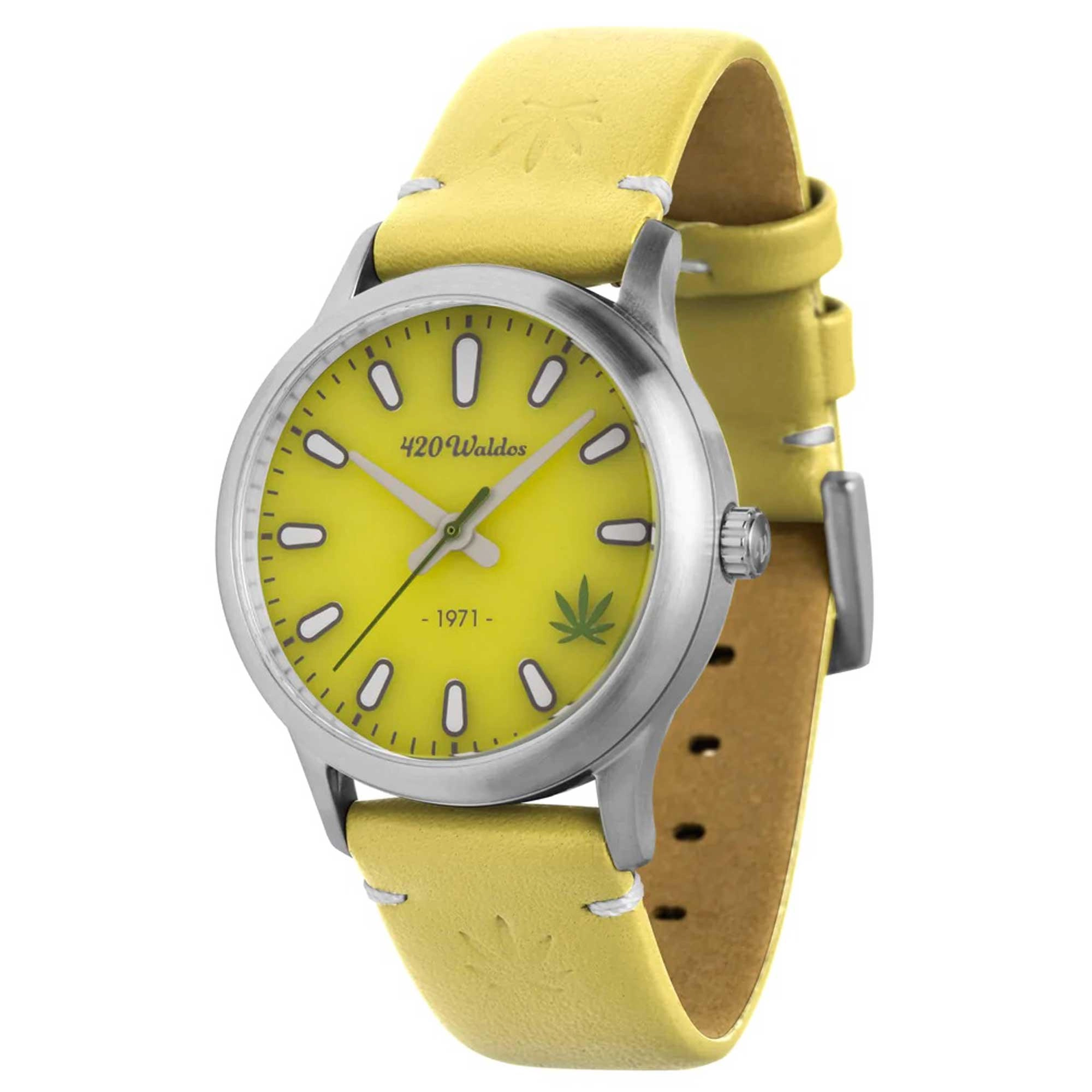420Waldos Women's Quartz Watch - Mary Jane Yellow Dial Genuine Leather Strap | W2008