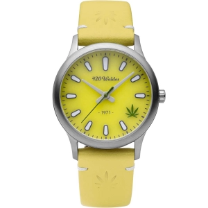 420Waldos Women's Quartz Watch - Mary Jane Yellow Dial Genuine Leather Strap | W2008