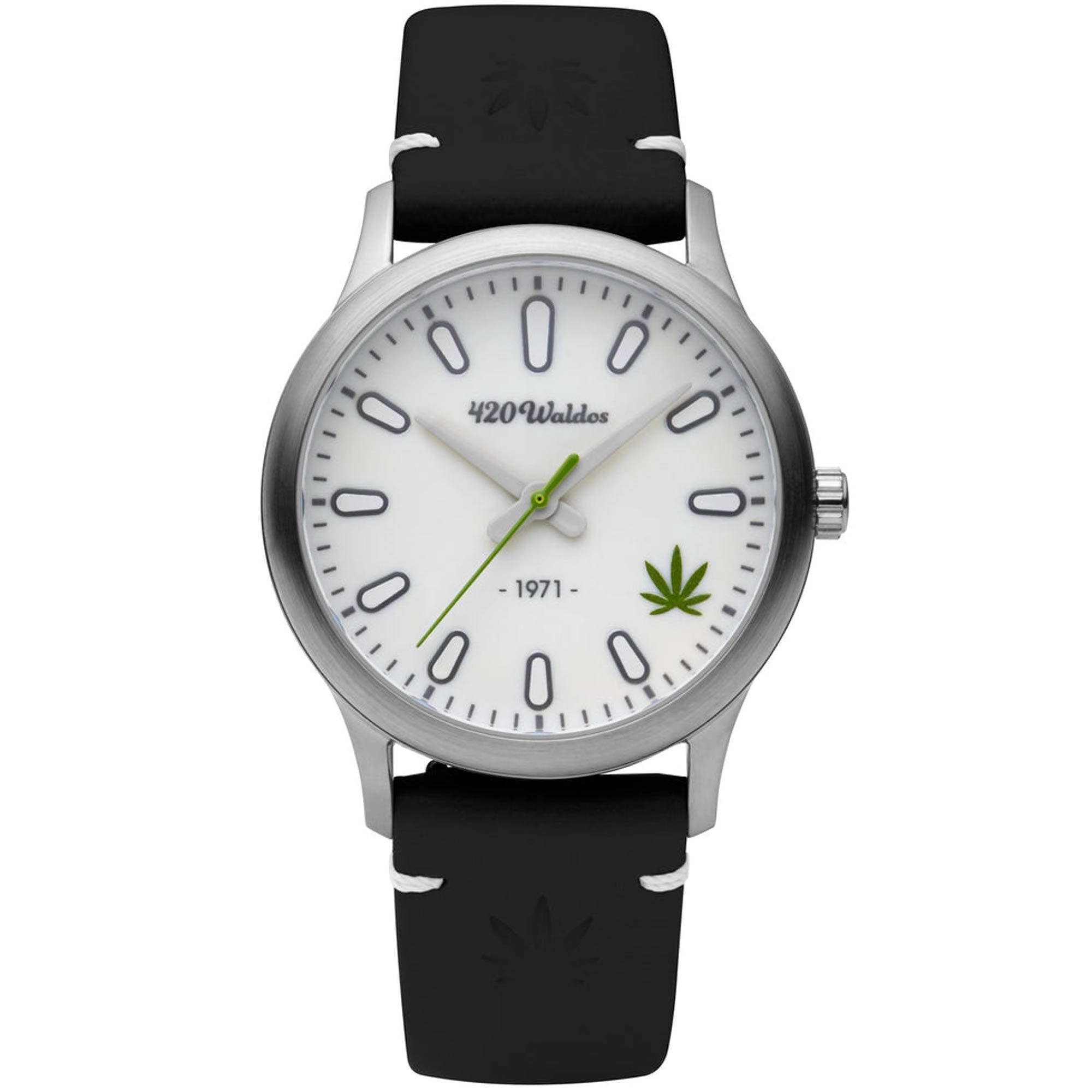 420Waldos Women's Watch - MaryJane White Illuminating Dial Black Leather Strap | W2001
