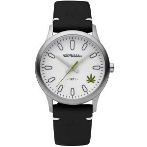 420Waldos Women's Watch - MaryJane White Illuminating Dial Black Leather Strap | W2001