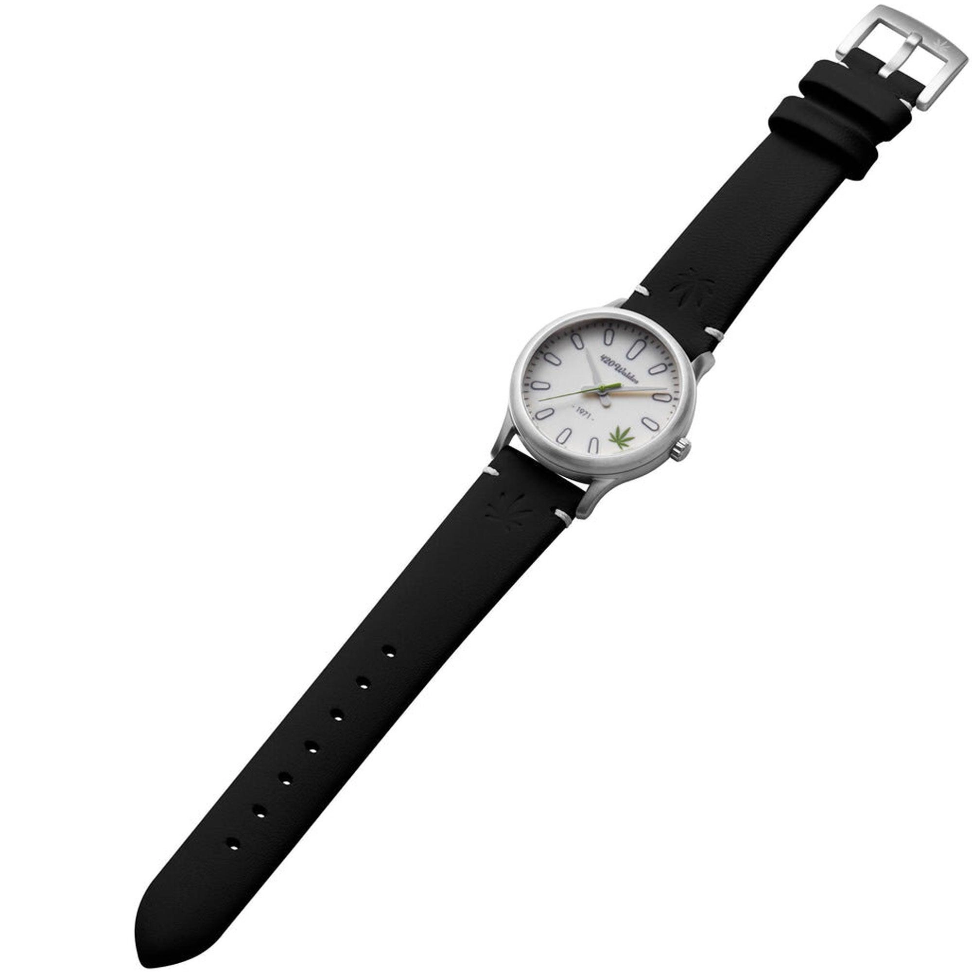 420Waldos Women's Watch - MaryJane White Illuminating Dial Black Leather Strap | W2001