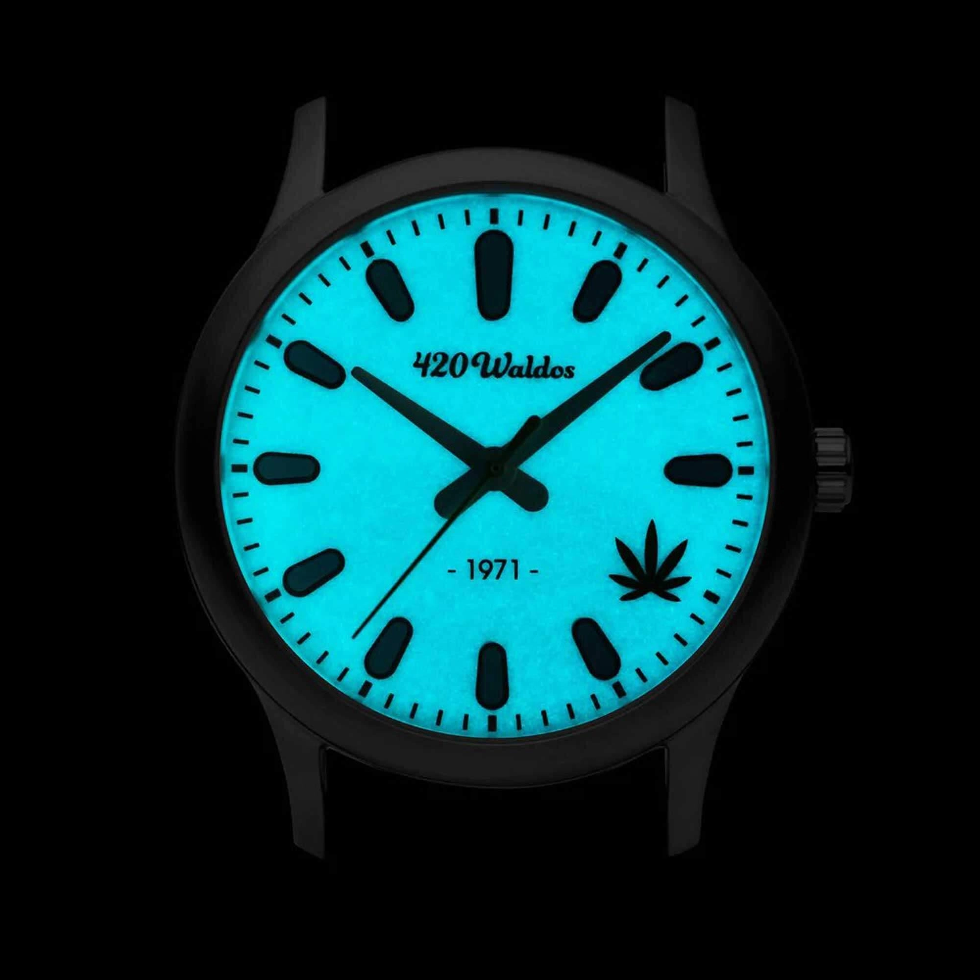420Waldos Women's Watch - MaryJane White Illuminating Dial Black Leather Strap | W2001