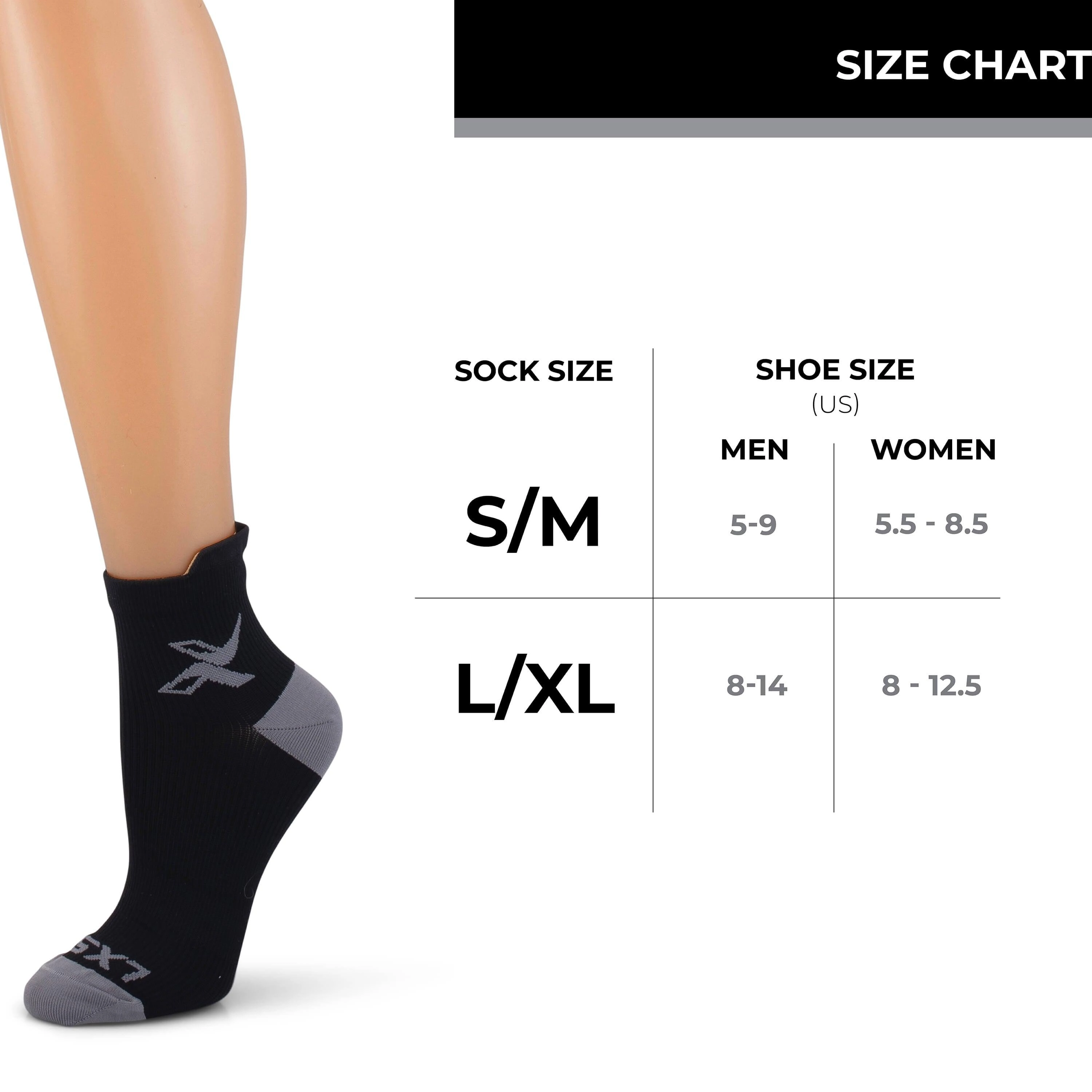 LxsGo ACTIVE Ankle Sport Compression Running Socks for Men & Women 2 Pairs Black & White