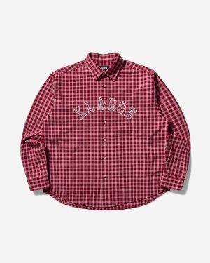 Men's Patch Logo Plaid Shirt Burgundy