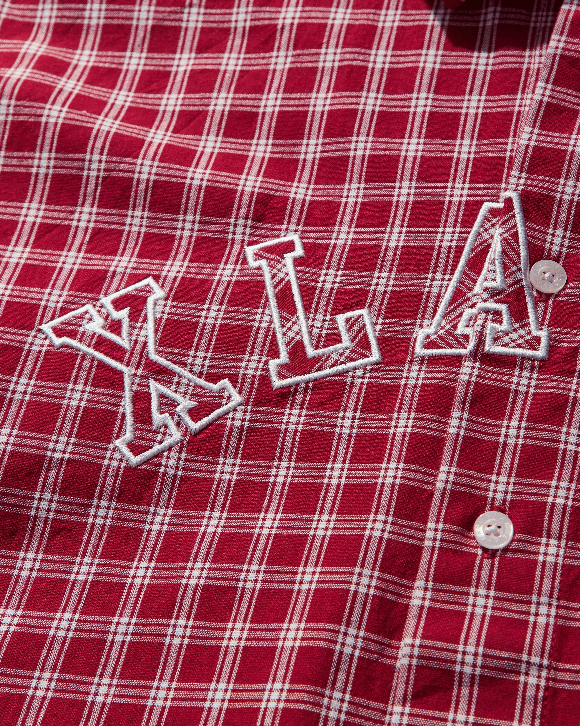 Men's Patch Logo Plaid Shirt Burgundy