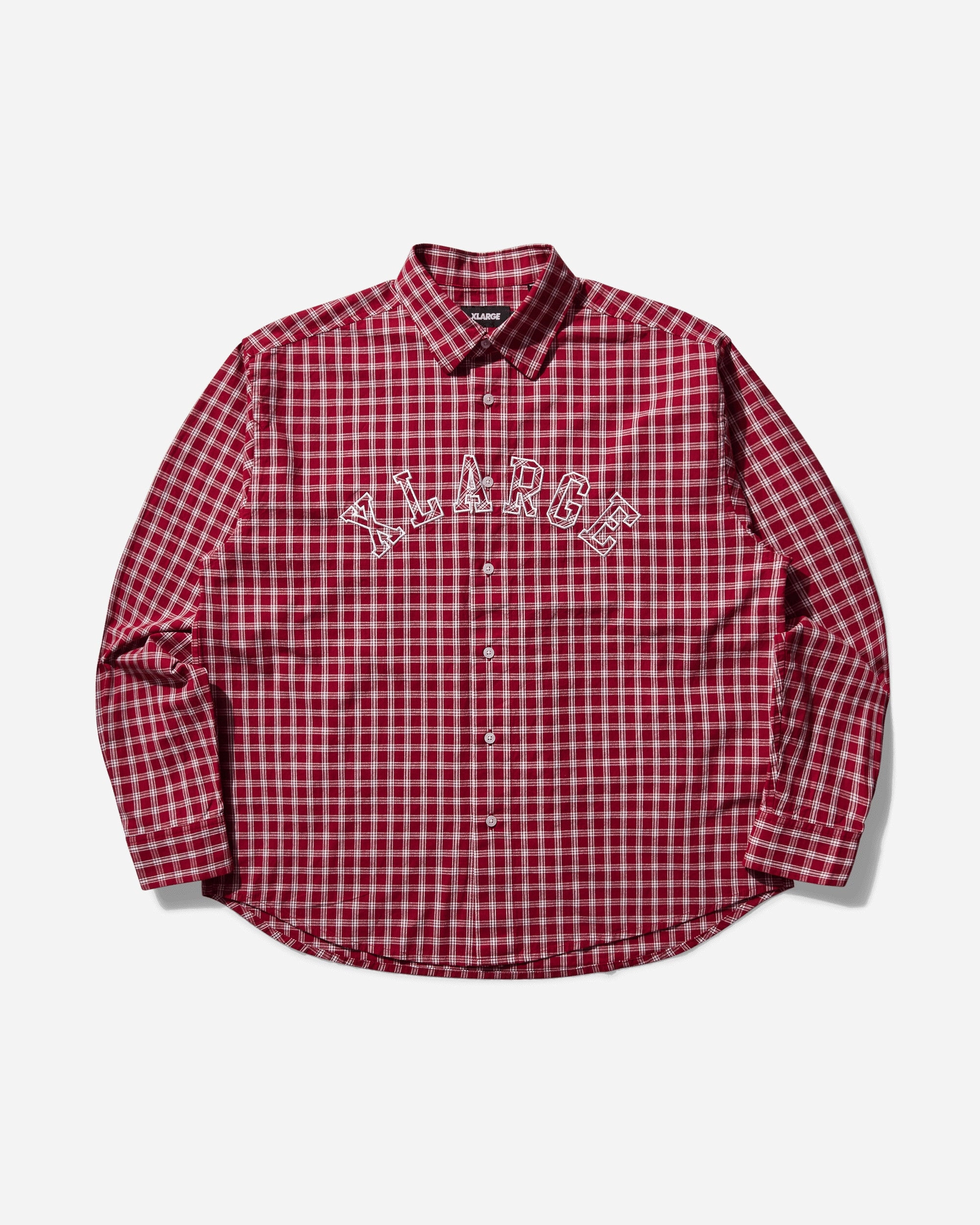 Men's Patch Logo Plaid Shirt Burgundy